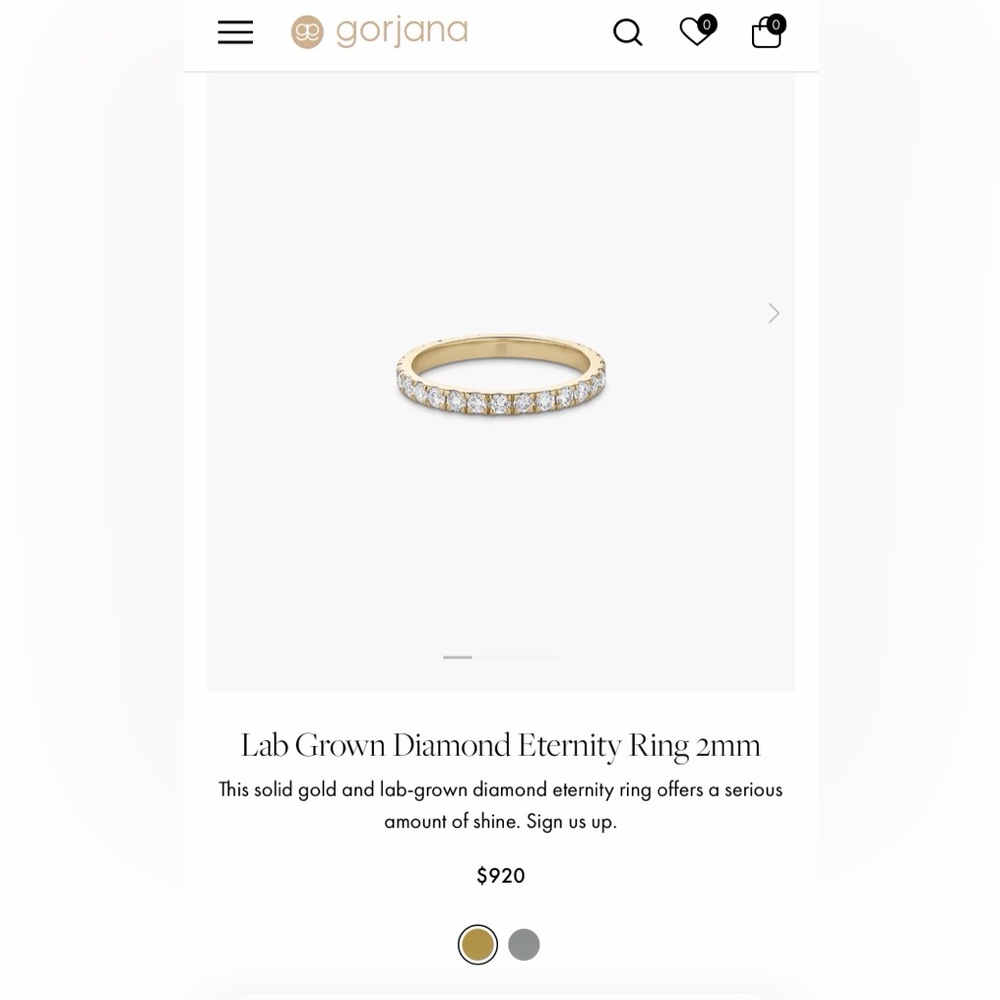 GORJANA LAB GROWN ETERNITY DIAMOND RING 2mm